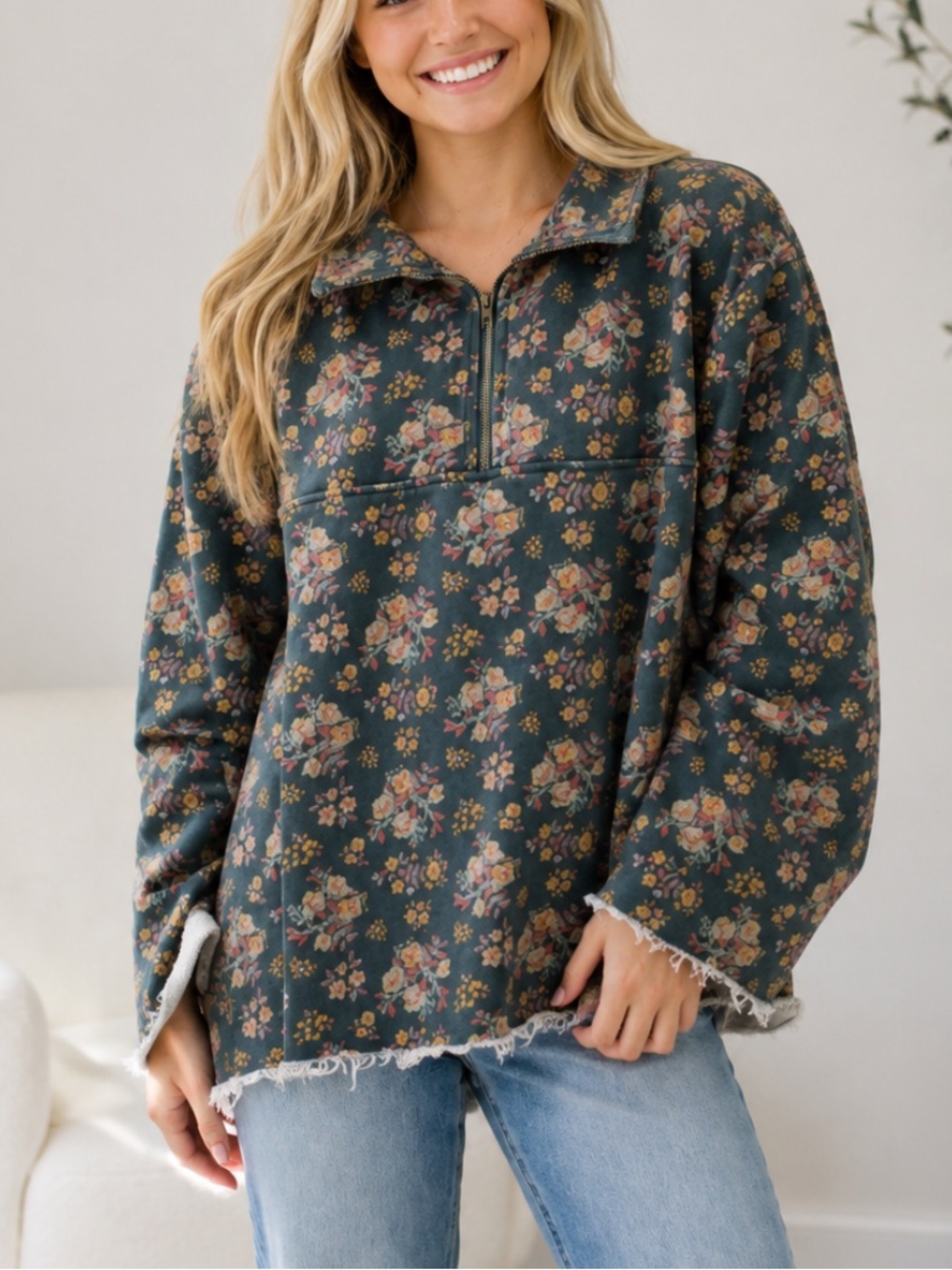 Natural Life State Floral Blooms Blue Easy Does It Sweatshirt 54547